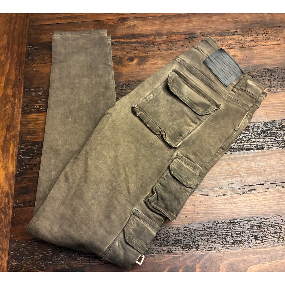 Serenede Cargo Jeans Tigers Eye Skinny Multi Pocket Utility Tactical Men's 34 - Picture 6 of 8